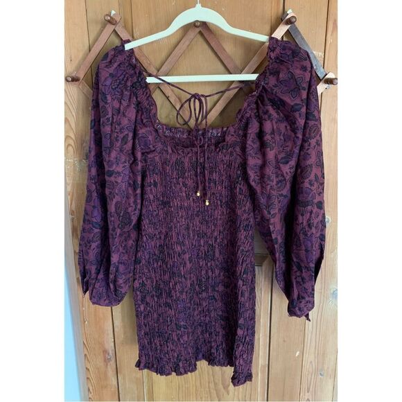 Free People Smock It to Me purple smocked mini dress NWT - Picture 6 of 12